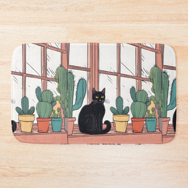 Item preview, Black Cat in The window with Cactus And Plants designed and sold by Catophile.