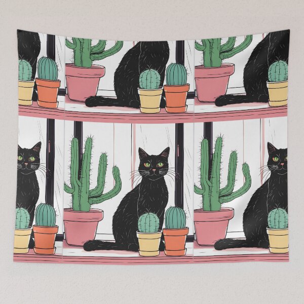 Item preview, Black Cat with Cactus Indoor  designed and sold by Catophile.