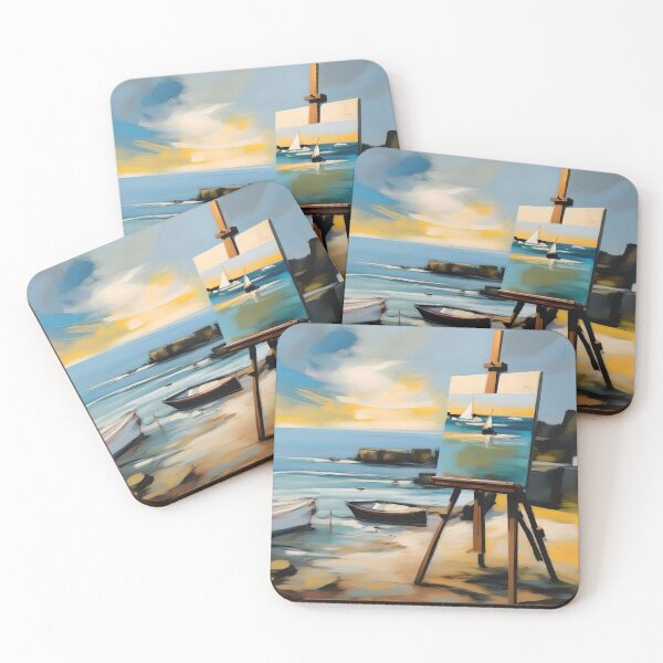 Item preview, Artist easel, expressionism art style, beach scene designed and sold by WildLadyWood.