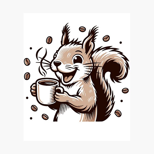 Item preview, Squirrel with coffee cup designed and sold by LongIslandDesgn.