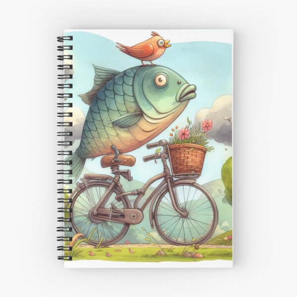 Artikelvorschau, Fisch fährt mit dem Fahrrad durch die Landschaft entworfen und verkauft von Kenneth Labuskes.