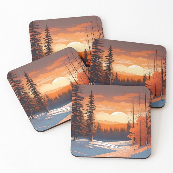 Item preview, Orange snow scene in stylised illustration. designed and sold by WildLadyWood.