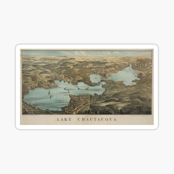 Vintage Pictorial Map of Lake Chautauqua NY (1885) Sticker