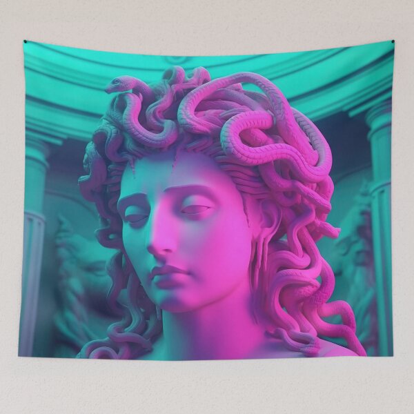 Item preview, Neon Mythos: Medusa's Serenade in Synthwave Enigma designed and sold by Mullet Monkey.