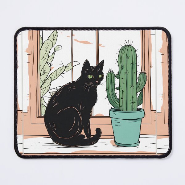Item preview, Aesthetic Black Cat with Cactus designed and sold by Catophile.