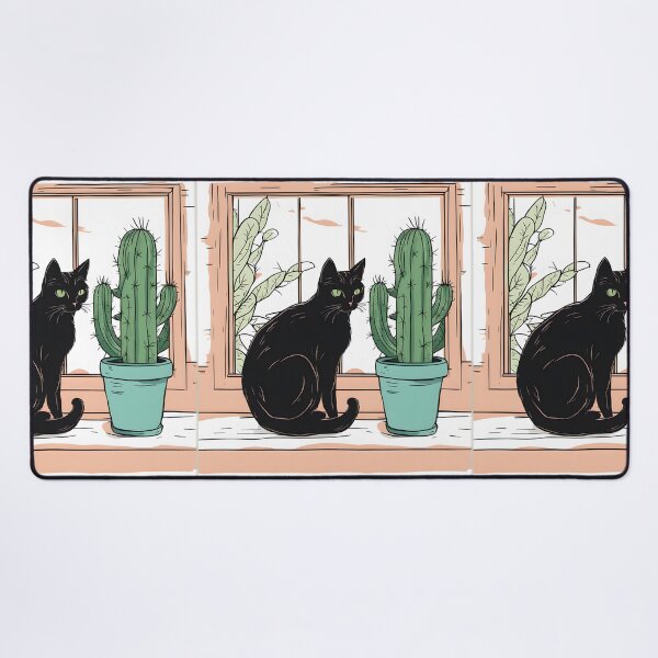 Item preview, Aesthetic Black Cat with Cactus designed and sold by Catophile.
