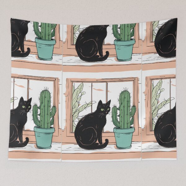 Item preview, Aesthetic Black Cat with Cactus designed and sold by Catophile.