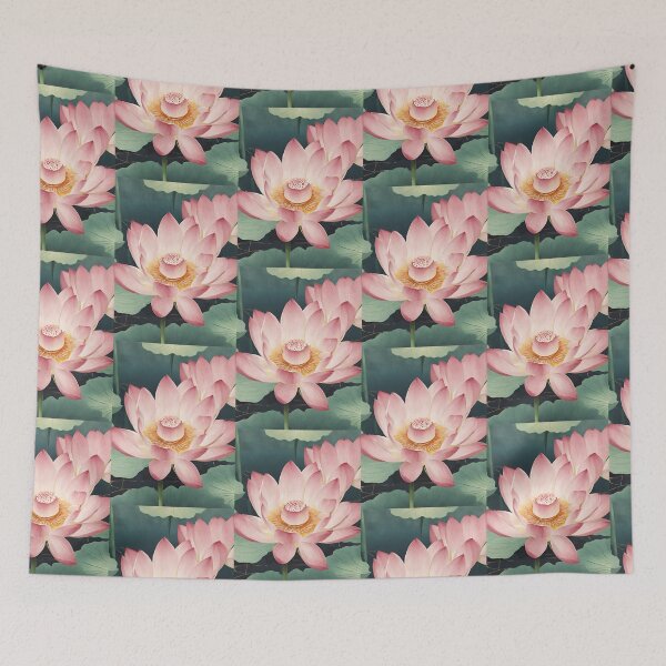 Item preview, Pink Lotus Flower with Greenery, Lotus Flower Art designed and sold by Mariana Piana.