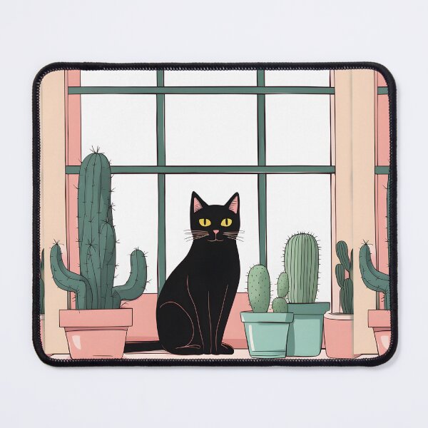 Item preview, Black Cat in The window with Cactus And Plants designed and sold by Catophile.