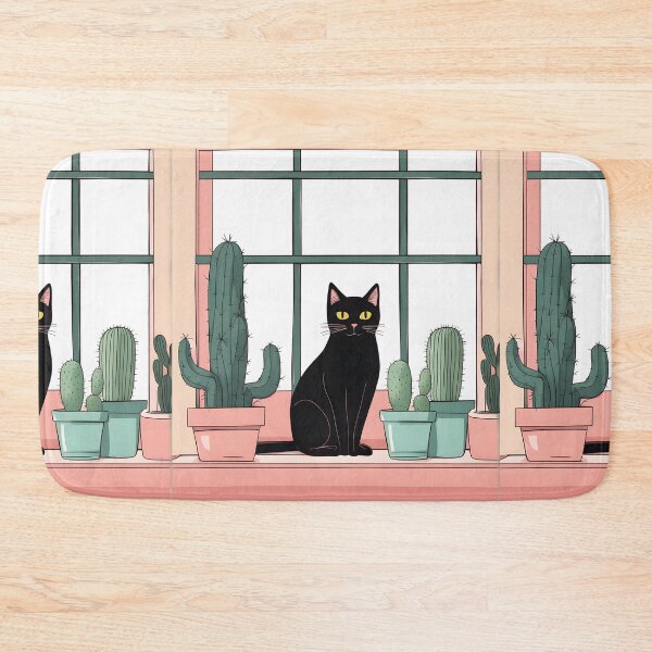 Item preview, Black Cat in The window with Cactus And Plants designed and sold by Catophile.