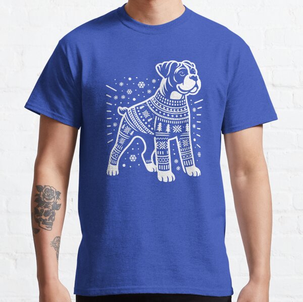 Item preview, Christmas Boxer Dog Wearing an Ugly Sweater Blue designed and sold by hidden-design.