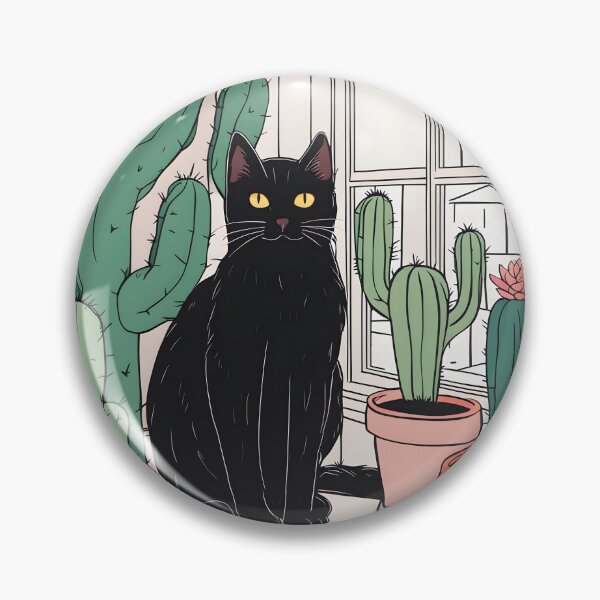 Item preview, Black Cat With Cactus In Window with sun designed and sold by Catophile.