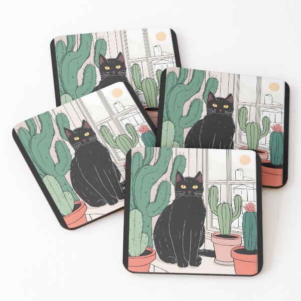 Item preview, Black Cat With Cactus In Window with sun designed and sold by Catophile.