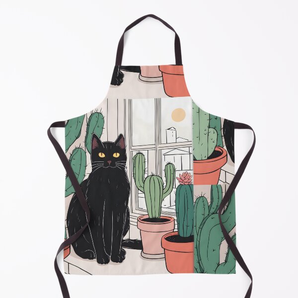 Item preview, Black Cat With Cactus In Window with sun designed and sold by Catophile.