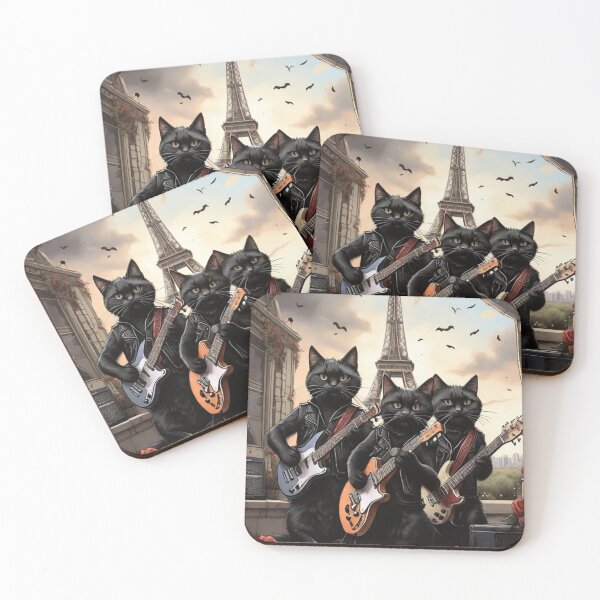 Item preview, Black Cats Rock Band Playing Rock N Roll . Paris Concert .Eiffel Tower designed and sold by NFL-LIVE .