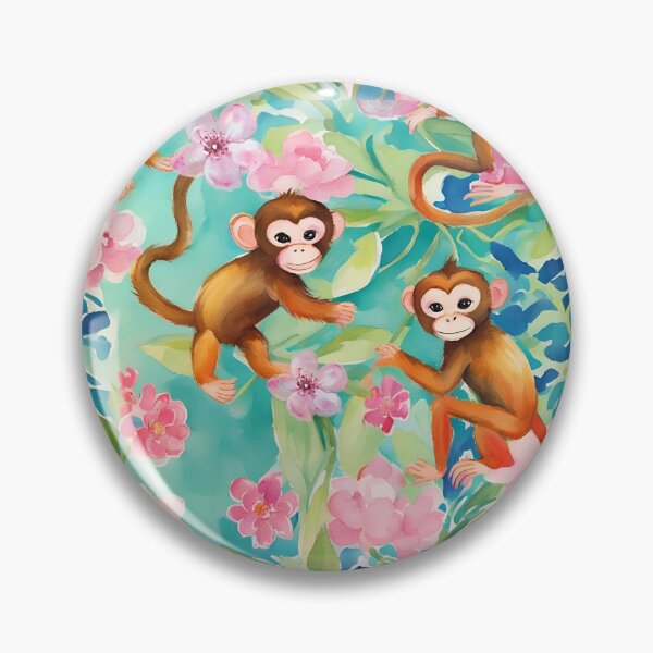 Item preview, Preppy monkeys playing in the jungle, watercolor designed and sold by SophieClimaArt.