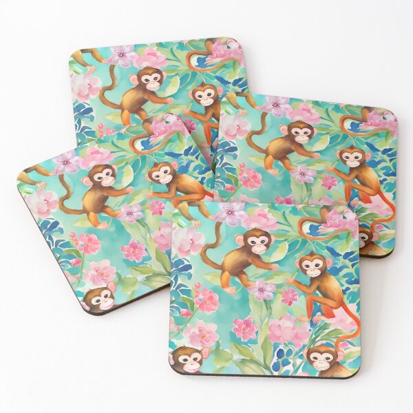Item preview, Preppy monkeys playing in the jungle, watercolor designed and sold by SophieClimaArt.