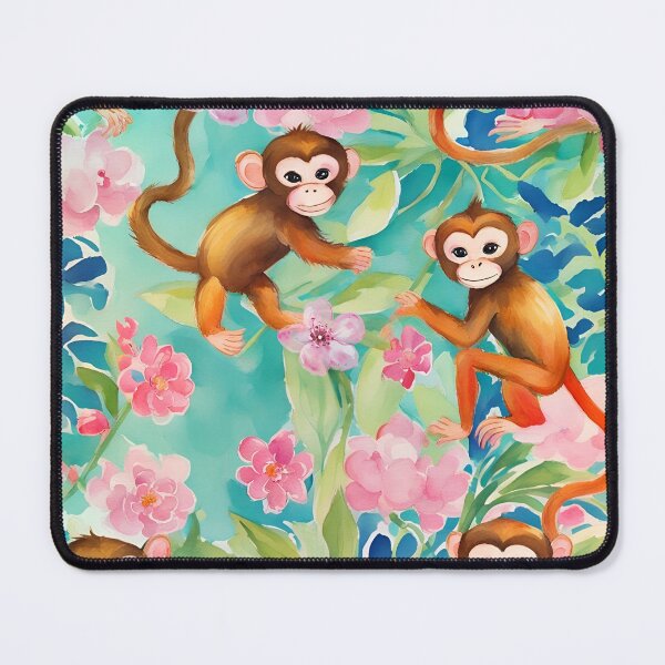 Item preview, Preppy monkeys playing in the jungle, watercolor designed and sold by SophieClimaArt.