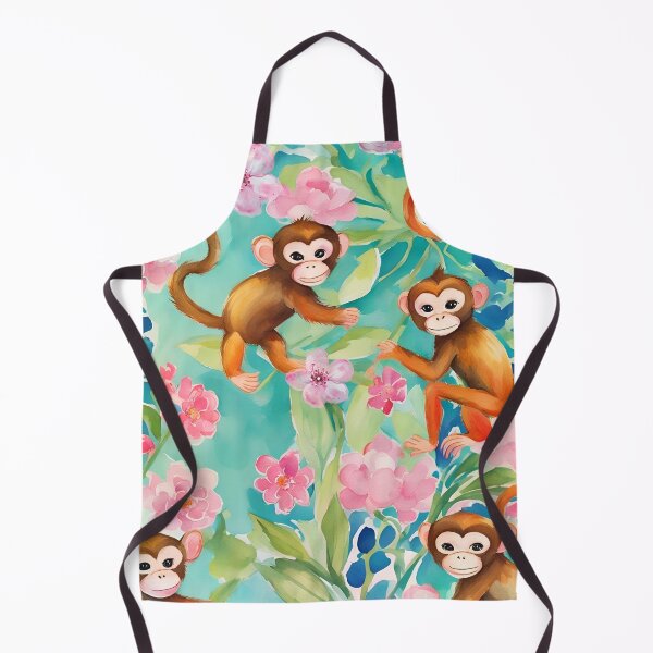 Item preview, Preppy monkeys playing in the jungle, watercolor designed and sold by SophieClimaArt.