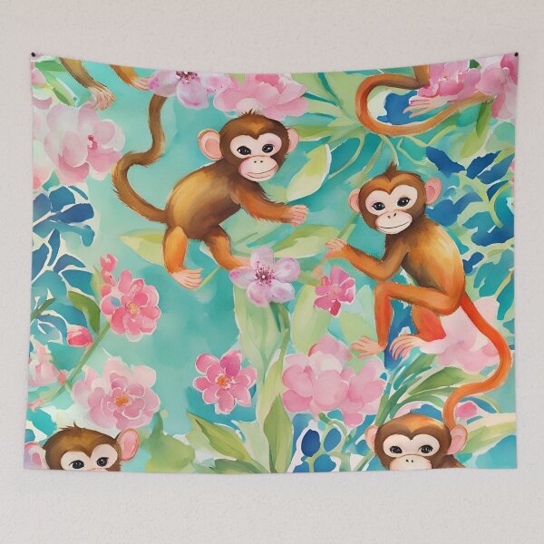 Item preview, Preppy monkeys playing in the jungle, watercolor designed and sold by SophieClimaArt.
