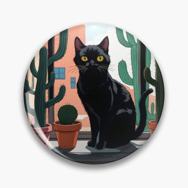Item preview, Cartoonish black cat in the window with cactus  designed and sold by Catophile.