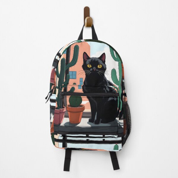 Item preview, Cartoonish black cat in the window with cactus designed and sold by Catophile.