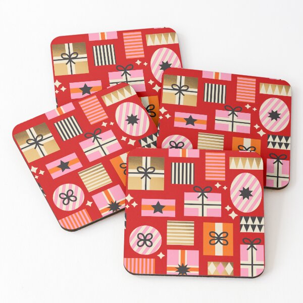 Item preview, Retro Geometric Christmas Gift pattern 3. pink, orange and gold one RED  designed and sold by Dominiquevari.