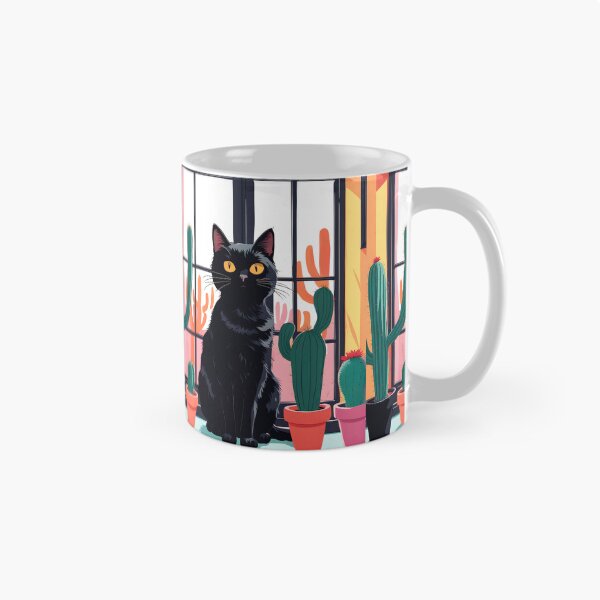 Item preview, Cartoonish black cat in the window with cactus  designed and sold by Catophile.