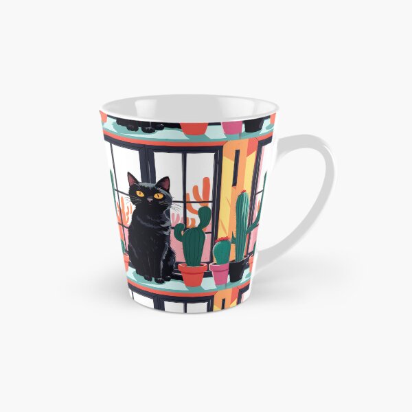 Item preview, Cartoonish black cat in the window with cactus  designed and sold by Catophile.
