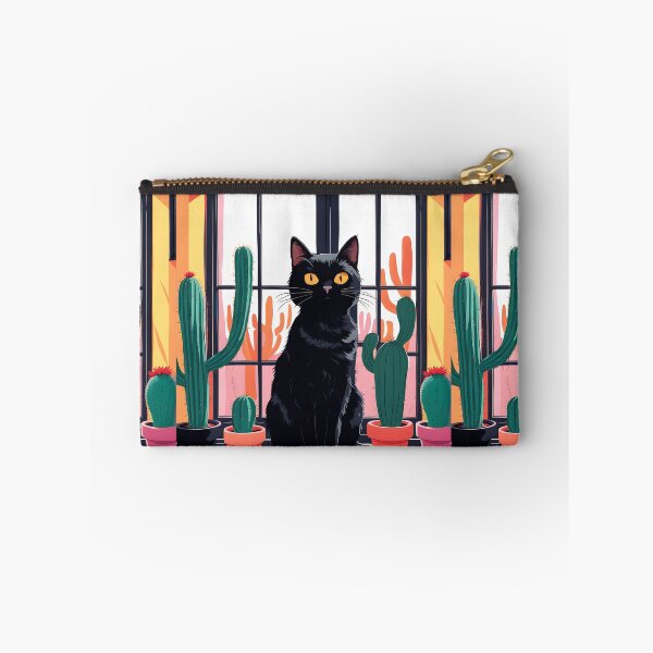 Item preview, Cartoonish black cat in the window with cactus  designed and sold by Catophile.