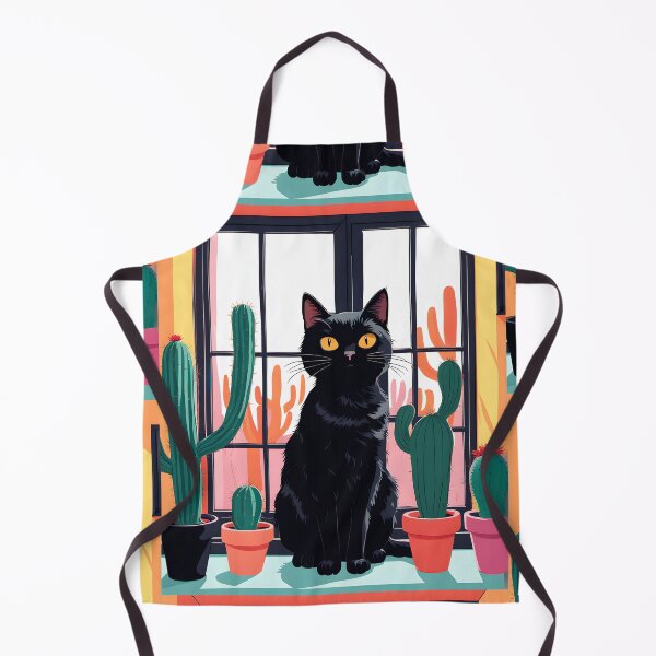 Item preview, Cartoonish black cat in the window with cactus designed and sold by Catophile.