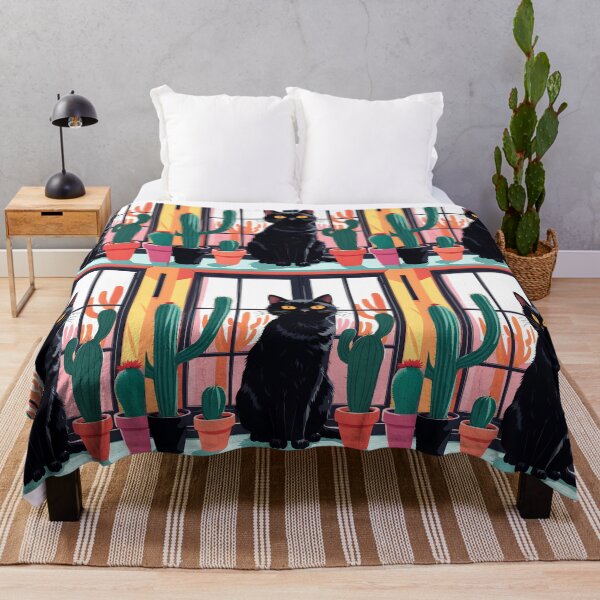 Item preview, Cartoonish black cat in the window with cactus designed and sold by Catophile.