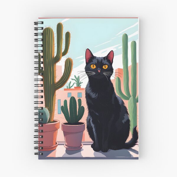 Item preview, Cartoonish black cat in the window with cactus  designed and sold by Catophile.