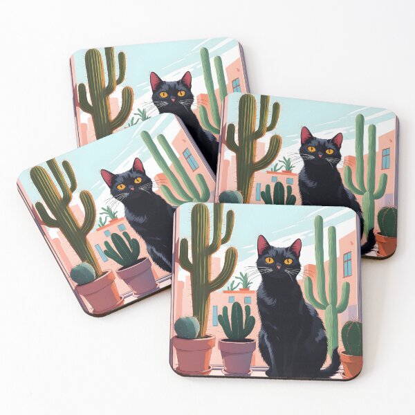 Item preview, Cartoonish black cat in the window with cactus  designed and sold by Catophile.