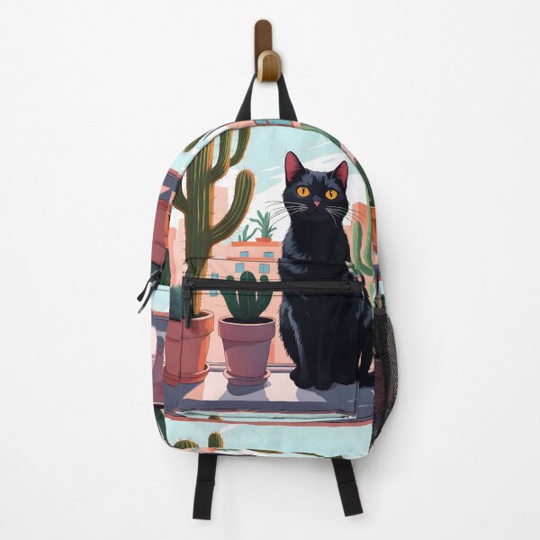 Item preview, Cartoonish black cat in the window with cactus designed and sold by Catophile.