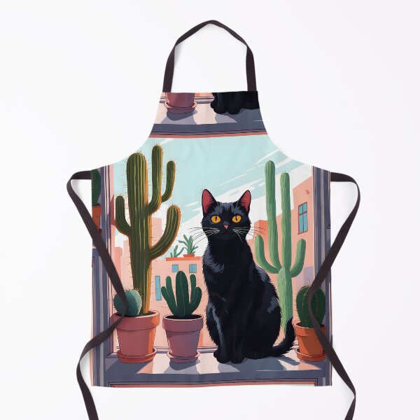 Item preview, Cartoonish black cat in the window with cactus designed and sold by Catophile.