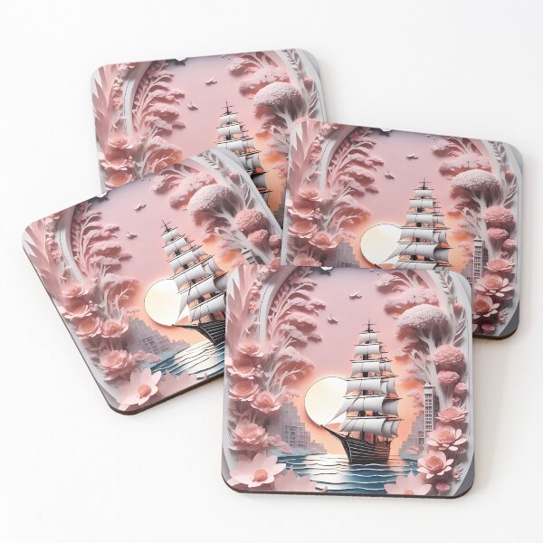 Item preview, Pink Papercut Flowers And Tall Ship designed and sold by BrightC.