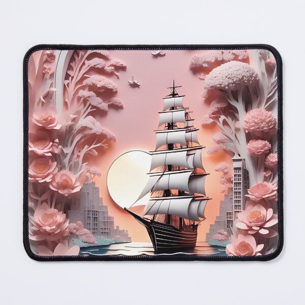 Item preview, Pink Papercut Flowers And Tall Ship designed and sold by BrightC.