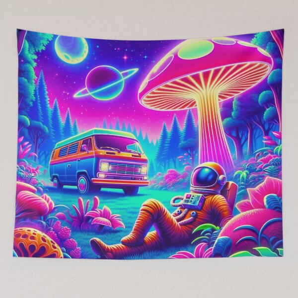 Item preview, Neon Forest Walk with Astronaut designed and sold by divinedeco1925.