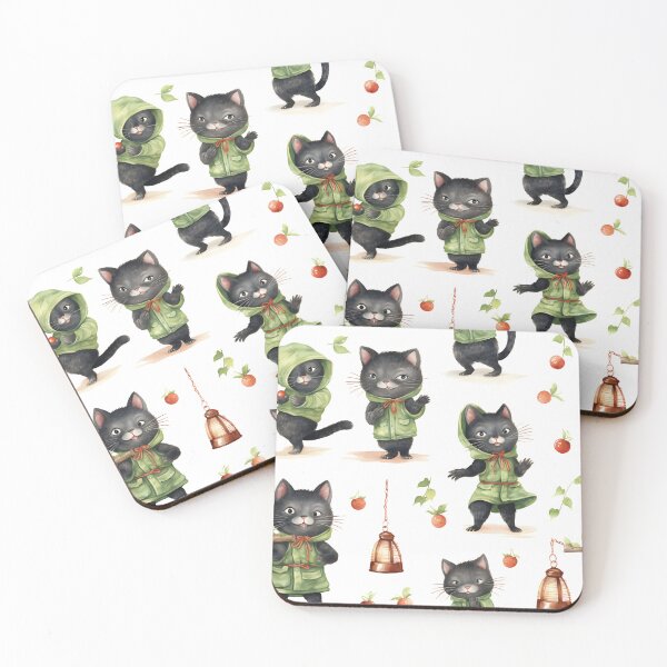 Item preview, Black cat and apple seamless pattern designed and sold by inkArtistryfine.