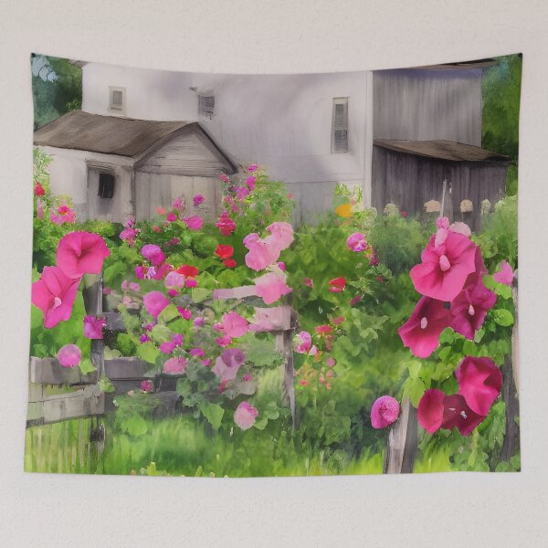 Item preview, Hollyhocks At The Old Homeplace designed and sold by Paw's Arts.