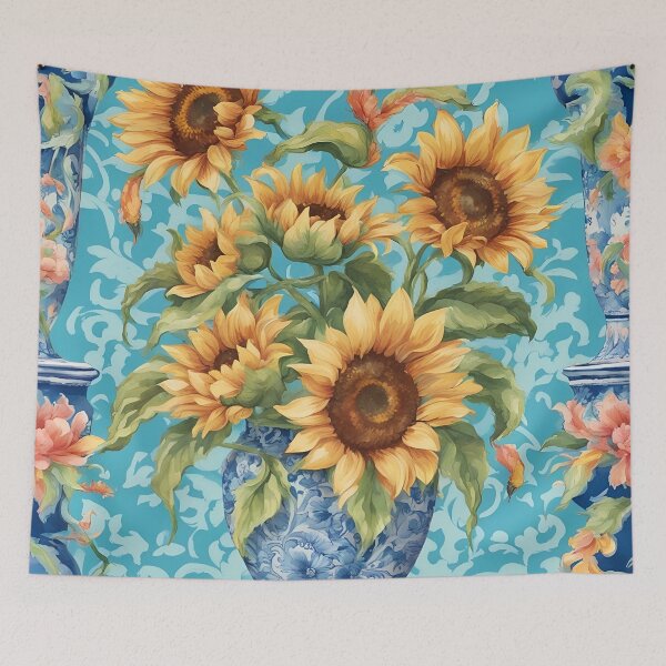 Item preview, Sunflowers in chinoiserie jar designed and sold by SophieClimaArt.
