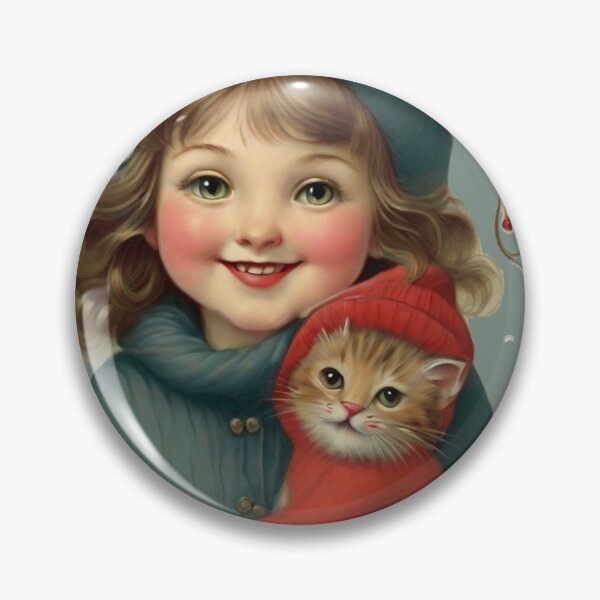 Item preview, Girl and Cat, Happy New Year; Vintage style; designed and sold by StickerApe.