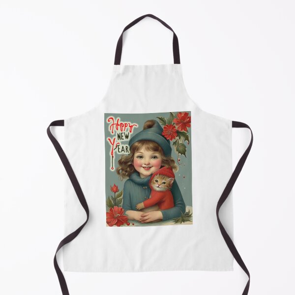 Item preview, Girl and Cat, Happy New Year; Vintage style; designed and sold by StickerApe.