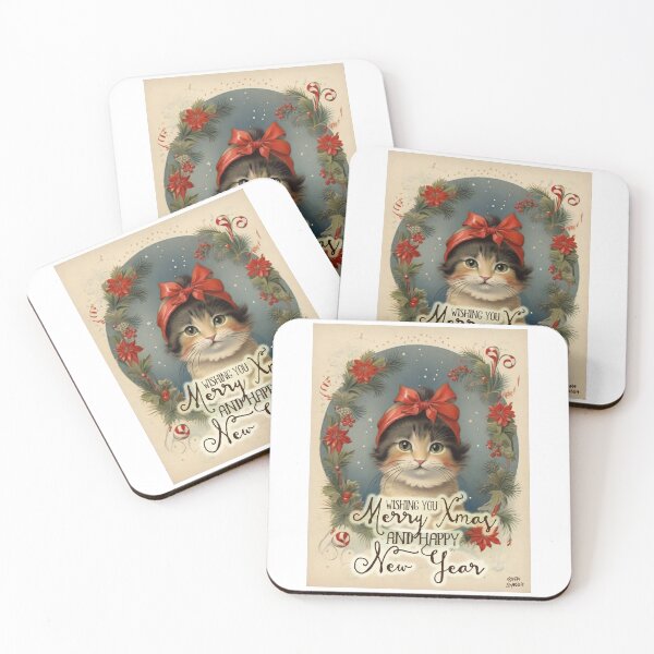 Item preview, Cat, Happy New Year; Vintage style; designed and sold by StickerApe.