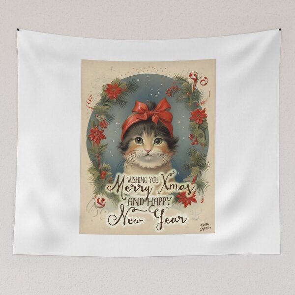 Item preview, Cat, Happy New Year; Vintage style; designed and sold by StickerApe.