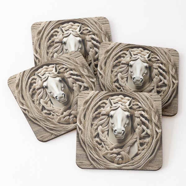 Item preview, White horse on antique fabric rustic rope country style designed and sold by Carlos Gudino.