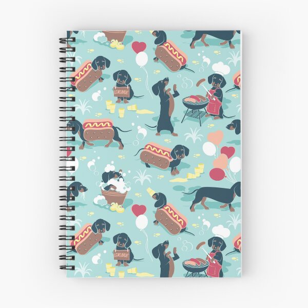 Item preview, Hot dogs and lemonade // aqua green background navy and brown dachshunds  designed and sold by SelmaCardoso.