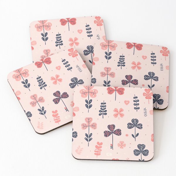 Item preview, Pink and grey clover flowers against a pale pink background - Pretty print on designed and sold by ExtraMessages.