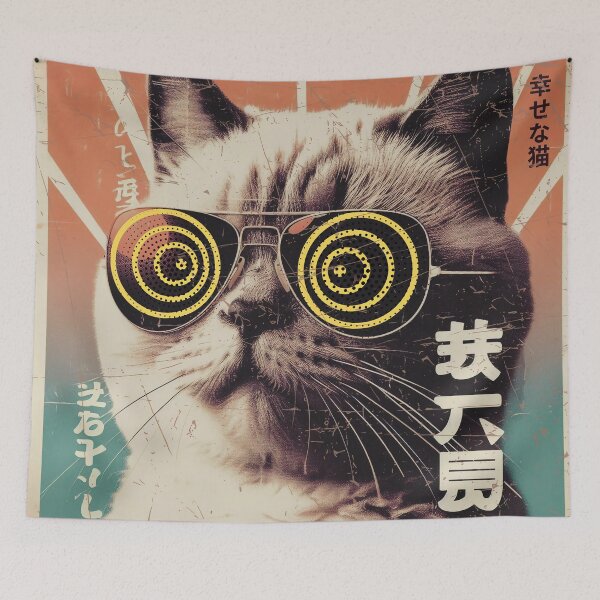 Item preview, Vintage Japanese Poster: Cat with Pop Sunglasses and Retro Texture designed and sold by IAPICTURE.